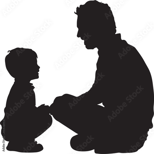 Son and Dad Silhouette Vector Illustration on Transparent Background