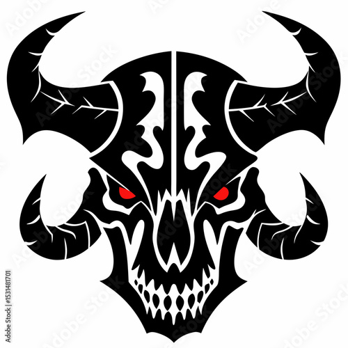 Gothic Tattoo Style Raging Bull Skull Mascot