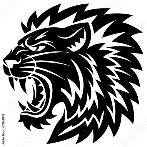 Fierce Lion Head Tattoo Style Mascot Vector