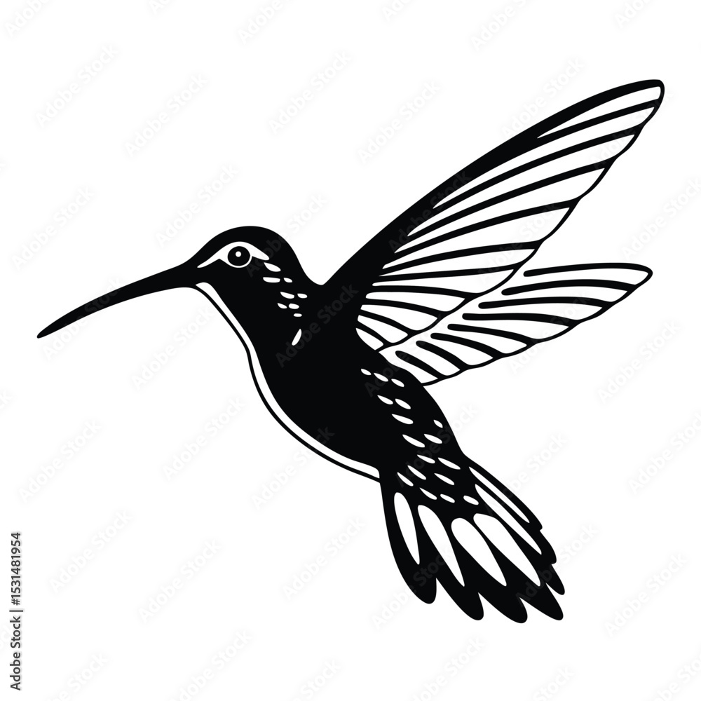 Obraz premium Graceful hummingbird with striking wings soars elegantly in monochromatic artistic expression against a clean backdrop