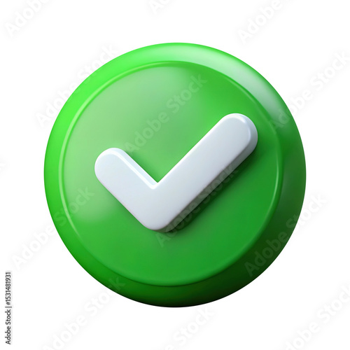 check mark button 3d icon in cartoon plastic style minimal isolated on transparent white background png, clipping path