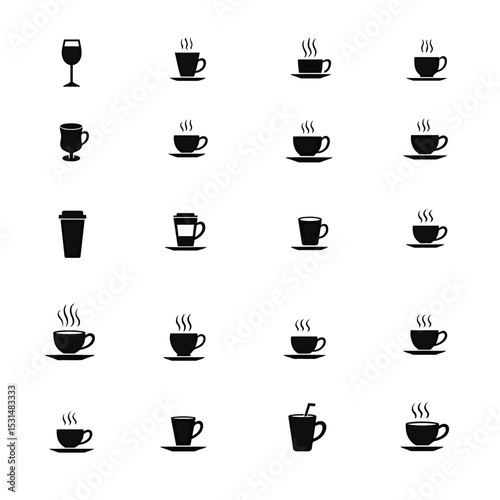 Cafe icons set silhouette collection hot drinks coffee tea