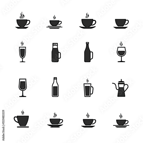Cafe icons set silhouette hot drinks beverage collection