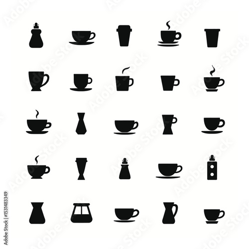 Cafe icons set silhouette collection coffee tea cups mugs