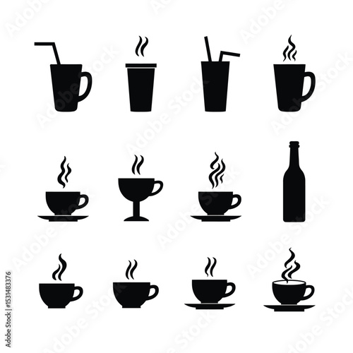 Cafe icons set silhouette hot drinks coffee tea beverage