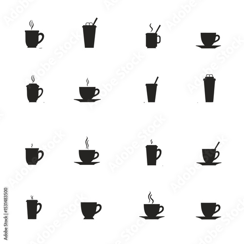 Cafe icons set silhouette collection hot drinks coffee tea