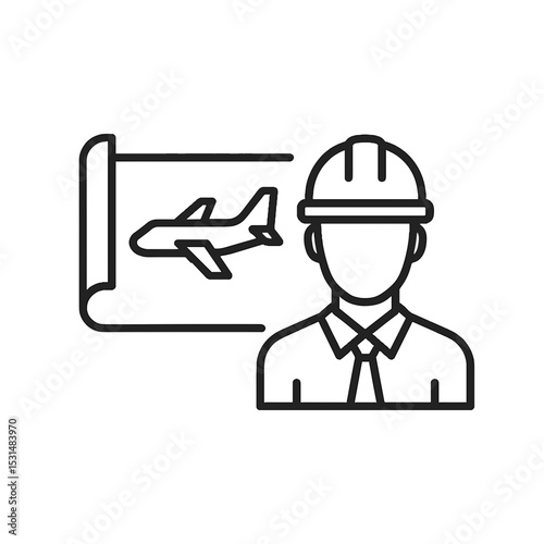 Aerospace engineer icon with airplane side view blueprint