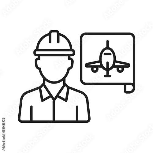 Aerospace engineer icon with airplane front view blueprint