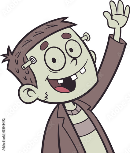 funny cartoon frankenstein monster boy waving hand