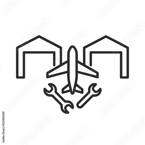 Airplane maintenance hangars icon in black outline style