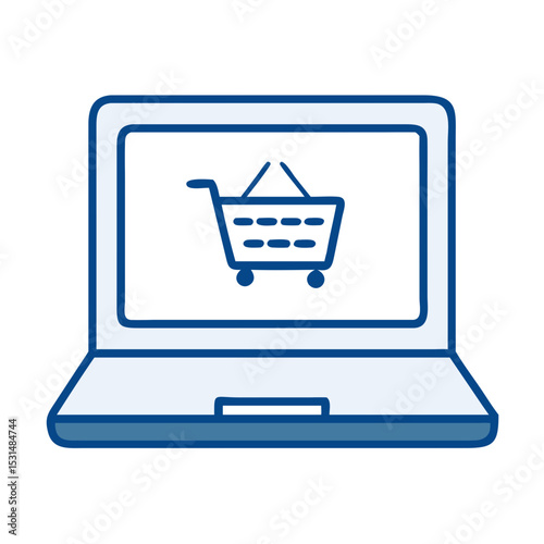 Online Shopping With a Laptop Displaying a Shopping Cart Icon