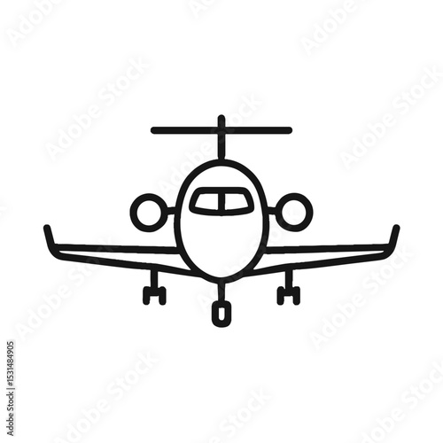 Private jet front view icon with winglets in line style