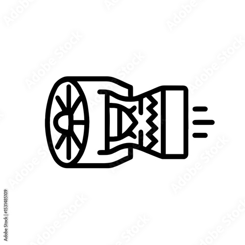 Jet engine cross-section icon in outline style black on white