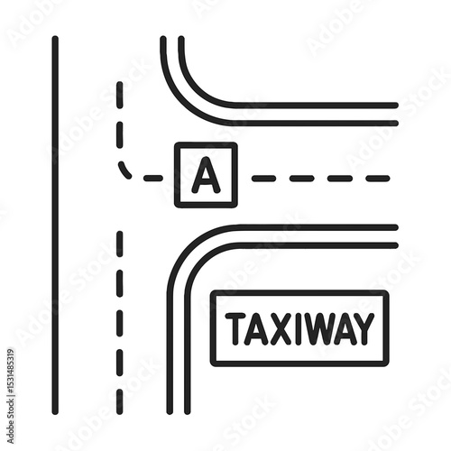 Taxiway area icon with signs and dashed markings