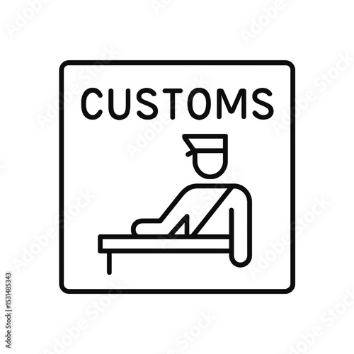 Customs officer icon at inspection desk in outline style