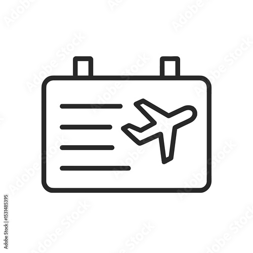Departure board icon with airplane in black line style