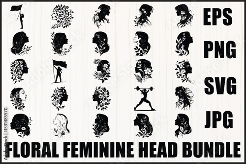 Black Woman Silhouette Flower Art Set

