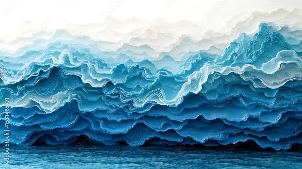 Abstract layered mountain range in shades of blue