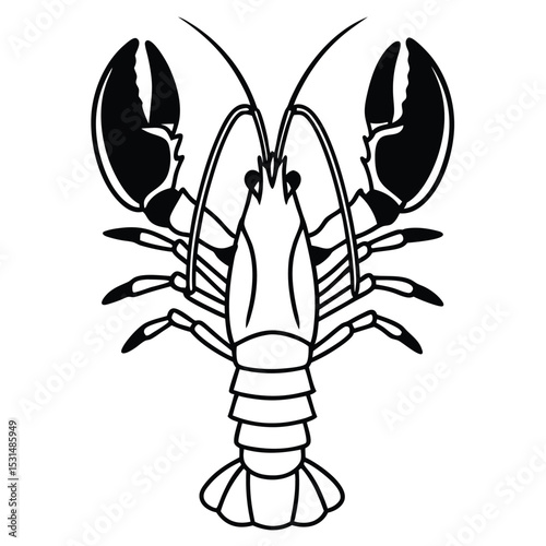 Lobster displays its sizable claws in a black and white graphic, detailed outline