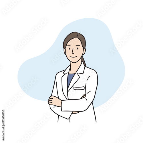 A female doctor is wearing a doctor's gown and arms. Vector elements related to medical people.