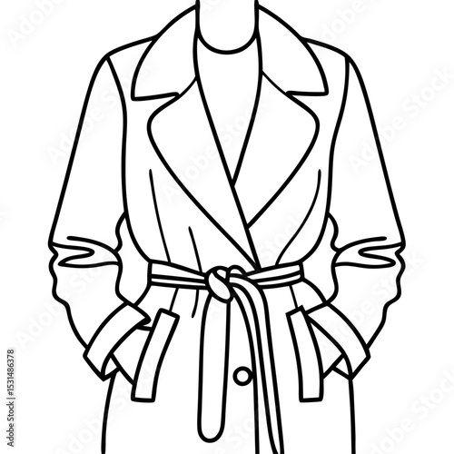 Line Art of a Person Wearing a Trench Coat with Stylish Design for Fashion Blogs, Clothing Websites, Illustration Projects, and Graphic Design Content  