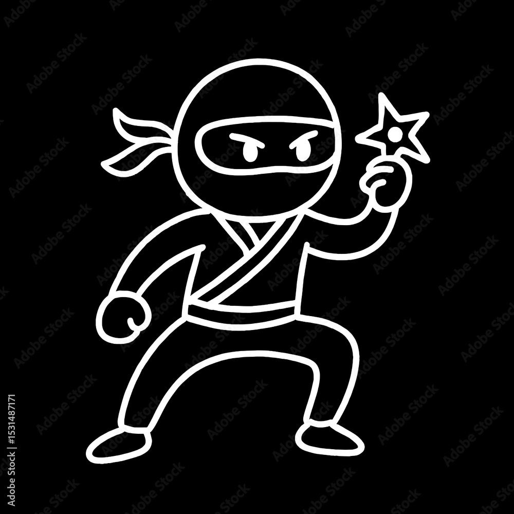 Fototapeta premium Cartoon Ninja Holding Shuriken Vector Illustration
