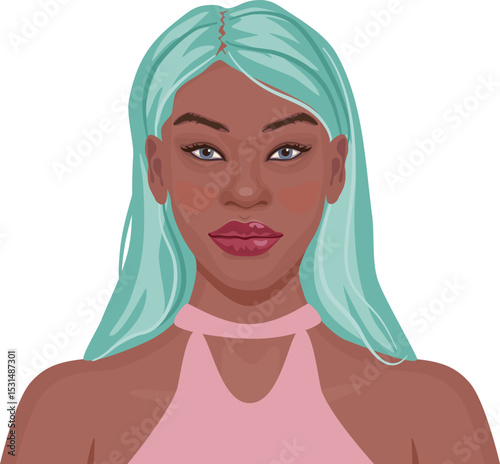 Portrait of young african woman. Attractive young female with stylish colorful hair. Avatar for social media.