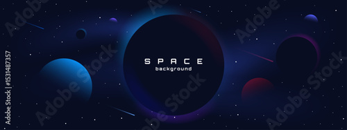 Flat style space horizontal wallpaper. Abstract concept. Vector illustration. Gradient planets with shadows. Space exploration. Design elements for web.