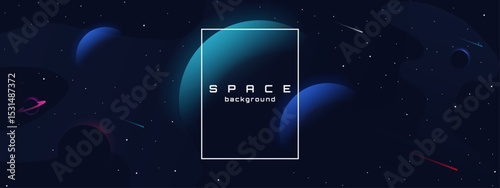 Flat style space horizontal wallpaper. Abstract concept. Vector illustration. Gradient planets with shadows. Space exploration. Design elements for web.