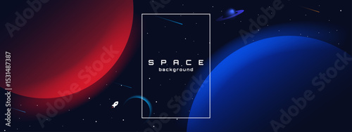 Flat style space horizontal wallpaper. Abstract concept. Vector illustration. Gradient planets with shadows. Space exploration. Design elements for web.