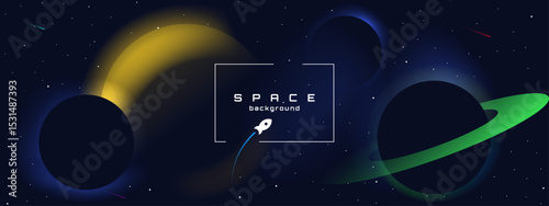 Flat style space horizontal wallpaper. Abstract concept. Vector illustration. Gradient planets with shadows. Space exploration. Design elements for web.