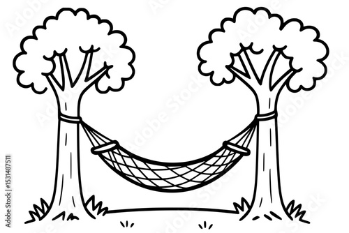 Hammock Hanging Between Two Trees Minimal Vector Illustration