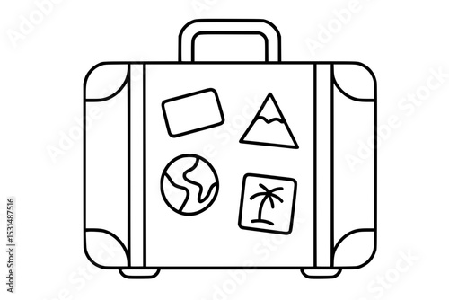 Travel Suitcase with Stickers Minimal Vector Illustration
