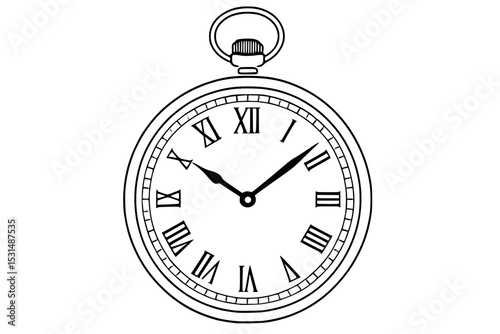 Classic Roman Numeral Pocket Watch Vector Illustration