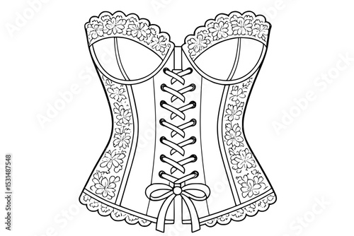 Lace Floral Corset with Ribbon Bow Vector Illustration