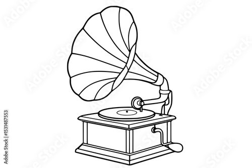 Vintage Gramophone Line Art Illustration