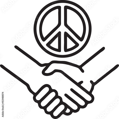 Peace Handshake with Dove and Symbol Vector Icon