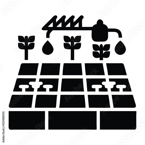 Automated irrigation system in a modern farm with crops for a sustainable future