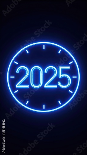 Neon 2025 Clock New Year.