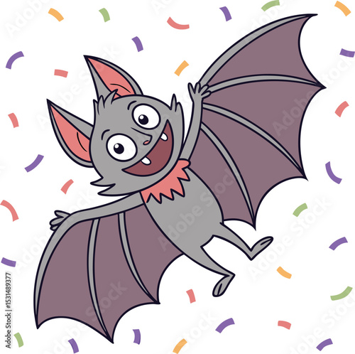 cute flying cartoon bat with wings and smiling face
