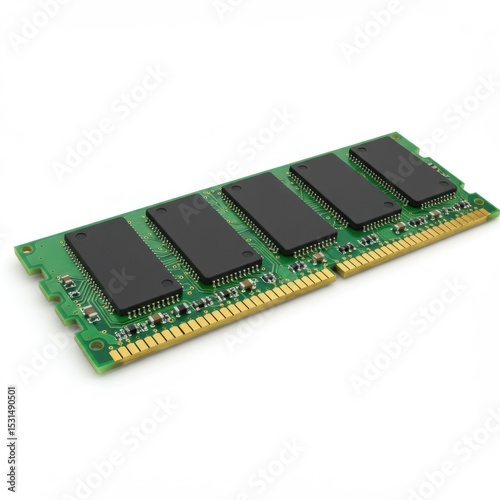 Green computer ram module isolated on white background