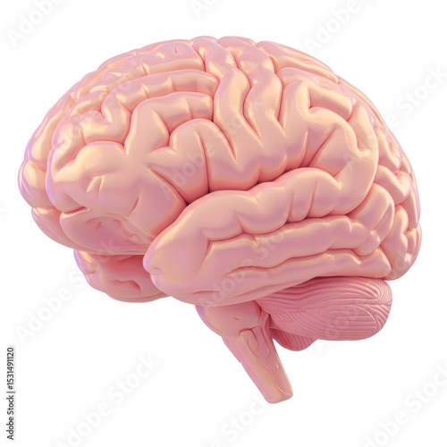 Detailed human brain model isolated on white background