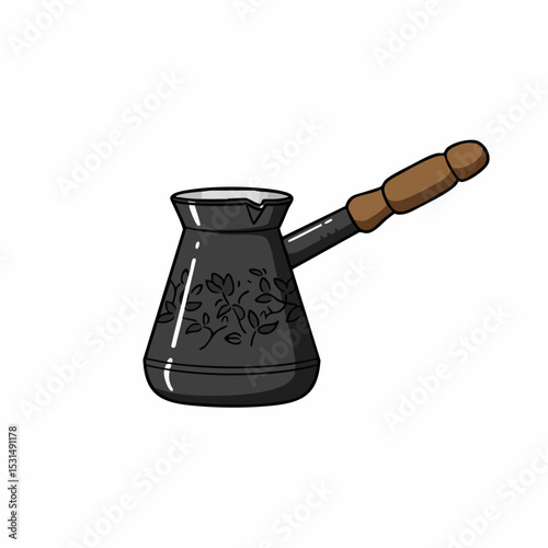 Decorative Black Turkish Coffee Pot with Leaf Pattern