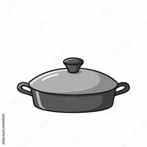 Wide Cooking Pot with Lid Kitchen Utensil Illustration