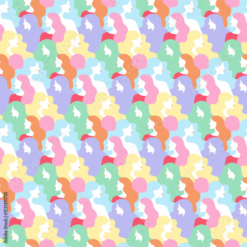 Colorful hair women seamless pattern