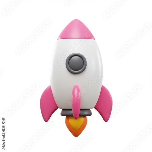 Cartoon rocket ship illustration with pink and white color scheme