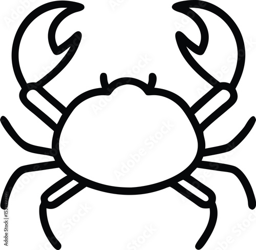 The stylized line art reveals a simplified crab with prominent claws and legs facing front