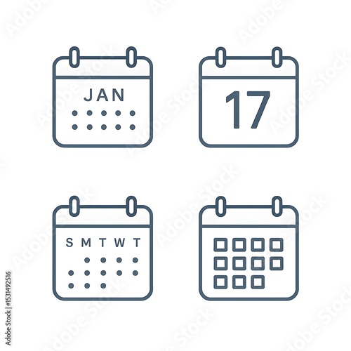 Set of Calendar Document Icon Schedule Reminder Deadline Countdown Time Planner Organizer Diary Plan Agenda Line Art Illustration