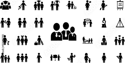 set of Man girl students classmates pictogram icon in a collection with other items
