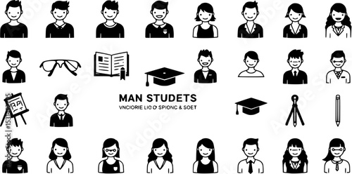 set of Man girl students classmates pictogram icon in a collection with other items
